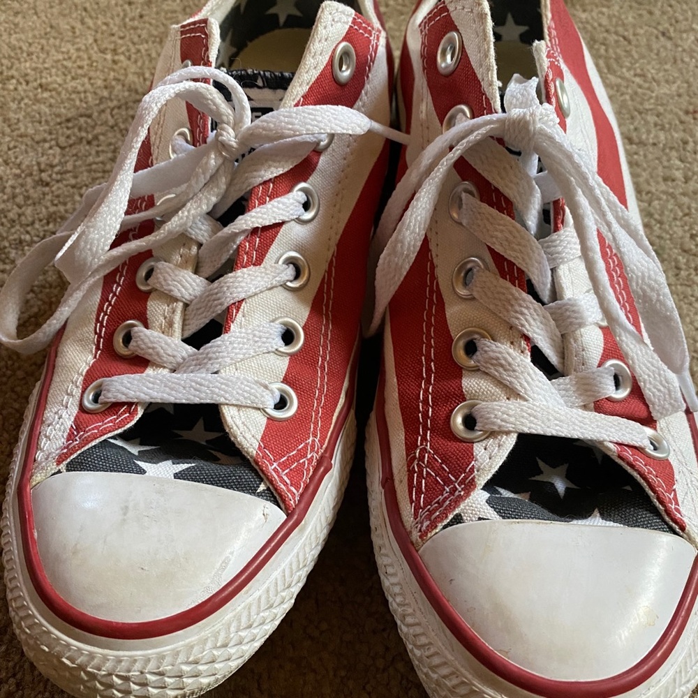 Red, White and Blue Low Top Converse